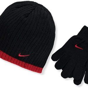 Nike Youth Boy's Knit Beanie & Gloves Black  / Red